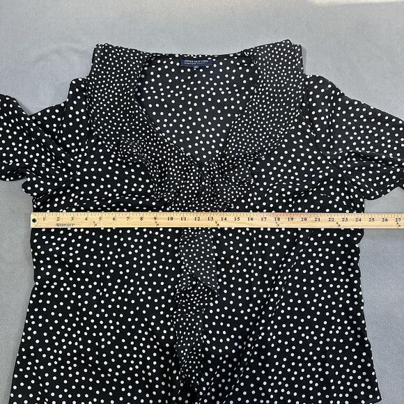 Jones New York Shirt Womens 2X Black White Polka Dot Ruffle Sheer Blouse LS - Picture 8 of 11